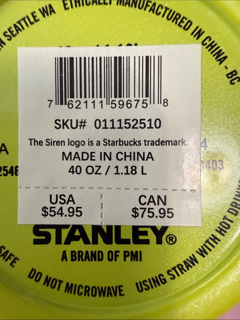 New Stanley x Starbucks Neon Yellow Travel Tumbler with Handle and Straw - Picture 4 of 5